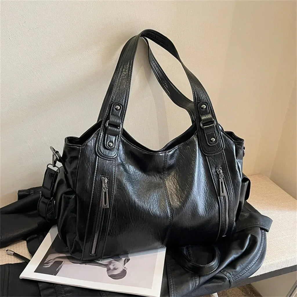 Soft Interior Compartment Shoulder Bags 2026 High Quality Contrasting Colors Bags for Women Fashion Zipper Pu Women's Handbags Quick Pick Grocers