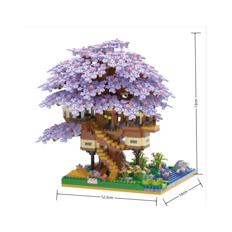 Pink cherry tree house building micro-particle building block classic model girl series difficult assembly toys Purest Peak Salt