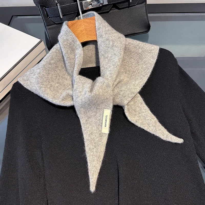 Knitted Scarf Women 100% Wool Winter Warm Scarves Bright Solid Color Design Thickened Shawl Soft Triangle Pashmina Neck 2025 NEW Quick Pick Grocers