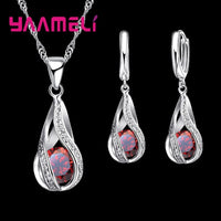 Hot Water Drop CZ 925 Sterling Silver Plated Jewelry Set For Women Pendant Necklace Hoop Earrings Wedding Party Ceremoey Anel Quick Pick Grocers