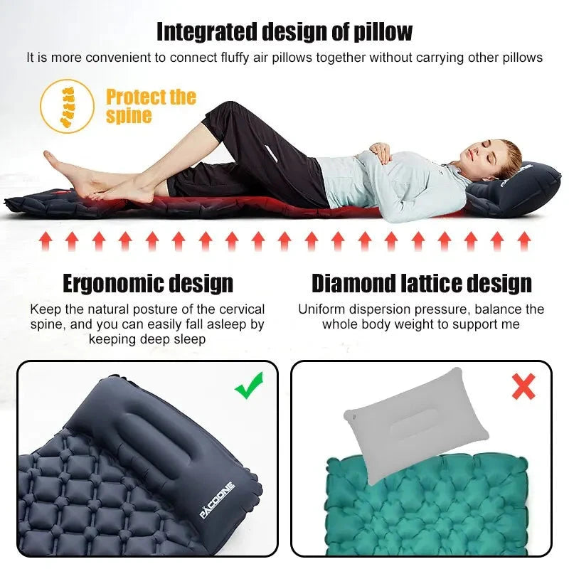 Outdoor Camping Inflatable Mattress Sleeping Pad With Pillows Ultralight Air Mat Built In Inflator Pump Hiking Econic Blanks
