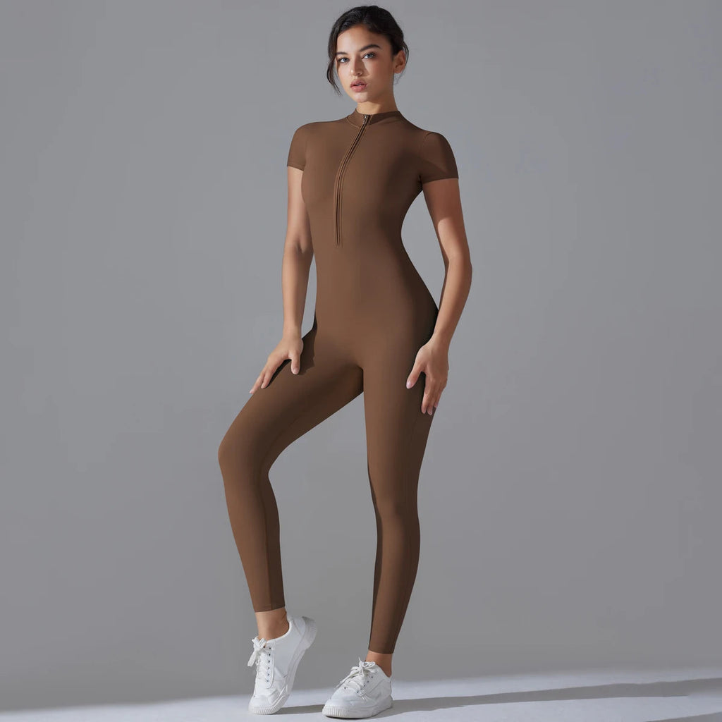 Yoga Set Women's Jumpsuits One-Piece Suit Zipper Short Sleeve Gym Push Up Workout Clothes Fitness Bodysuit Sportswear Tracksuit Quick Pick Grocers