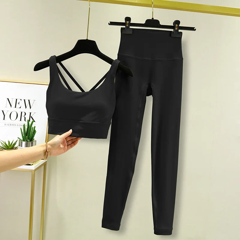 TRY TO BN Women's Tracksuit Yoga Sets Fitness Leggings Sports Bra Naked Sportwear Breathable Workout Two Pieces Suit Gym Clothes Quick Pick Grocers