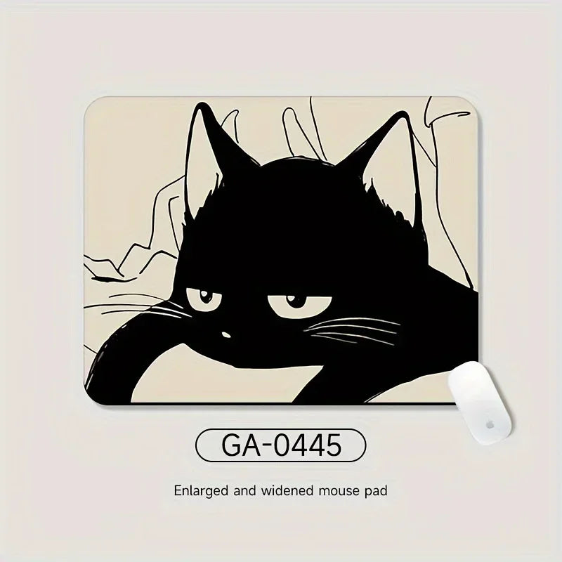 Black Cat Illustration Mouse Pad Small Office Table Mats Computer Accessories Washable Non-slip Rubber with Precision Lock Edge Quick Pick Grocers