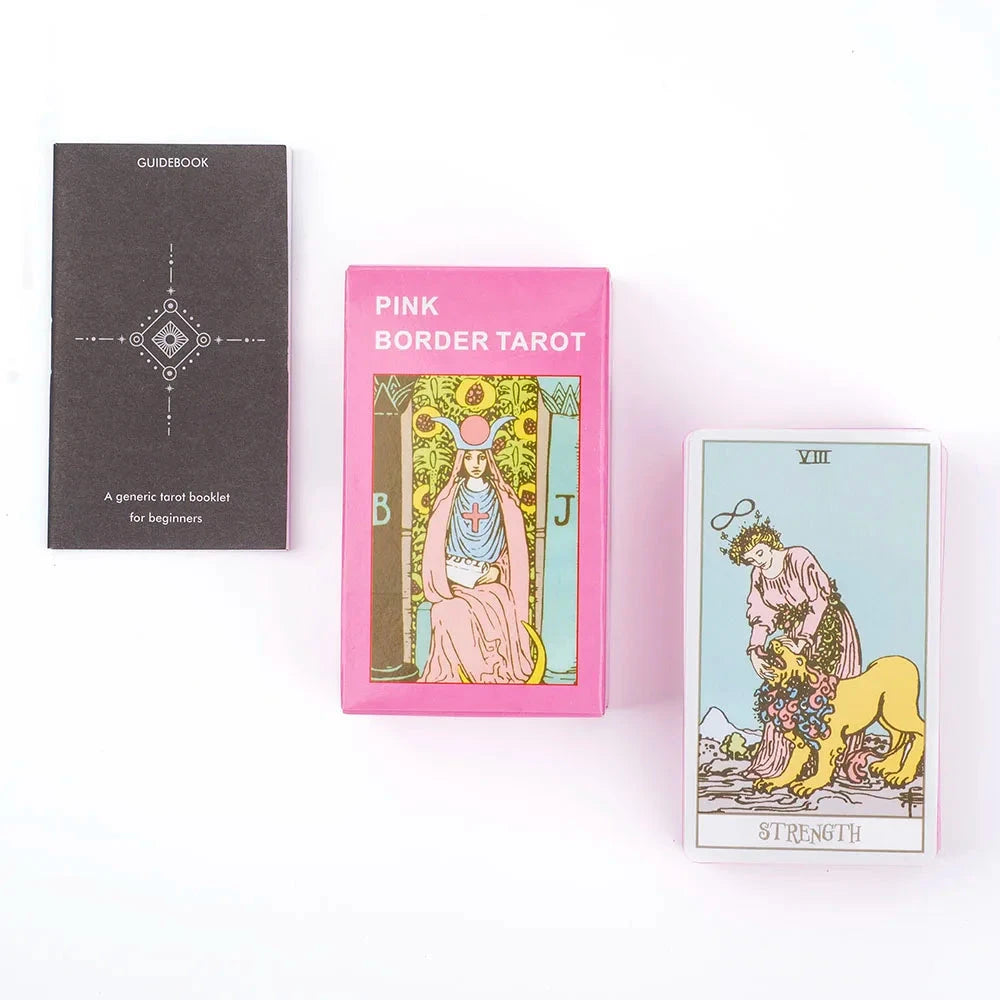 Pink Border Tarot Card Deck with Guidebook 78Pcs English Version Family Gathering Divination Deck Board Game Cards 10.3*6cm Econic Blanks