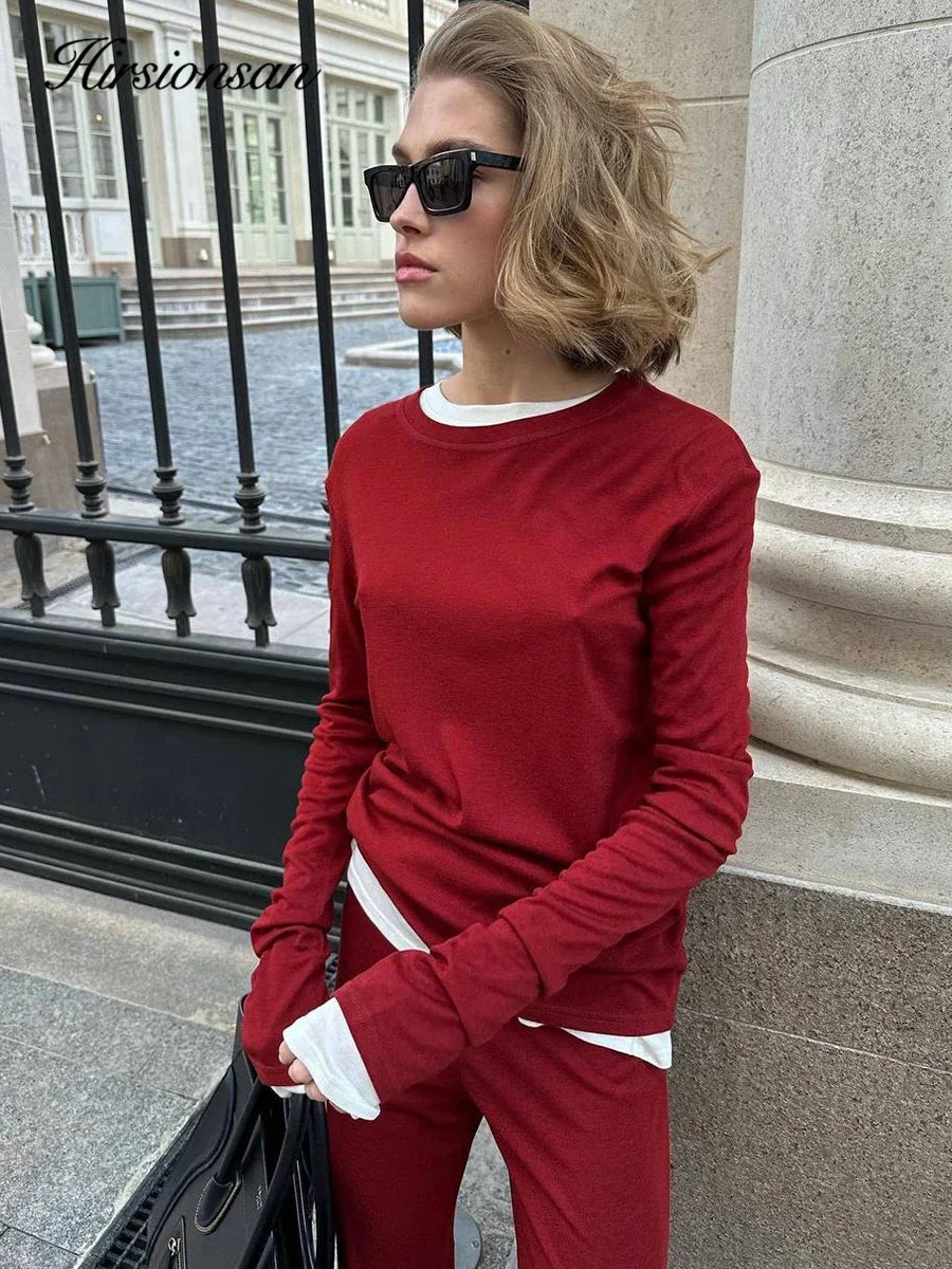 Hirsionsan Modal Soft Loose Sets Women 2026 Casual Two Pieces Long Sleeve T Shirts and High Waist Dresses Outfits Tracksuit Quick Pick Grocers