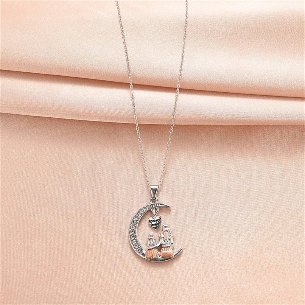 Fashion Mom Daughter Moon Pendant Necklace Love You Forever Heart Necklaces Mothers Day Jewelry Gifts Quick Pick Grocers