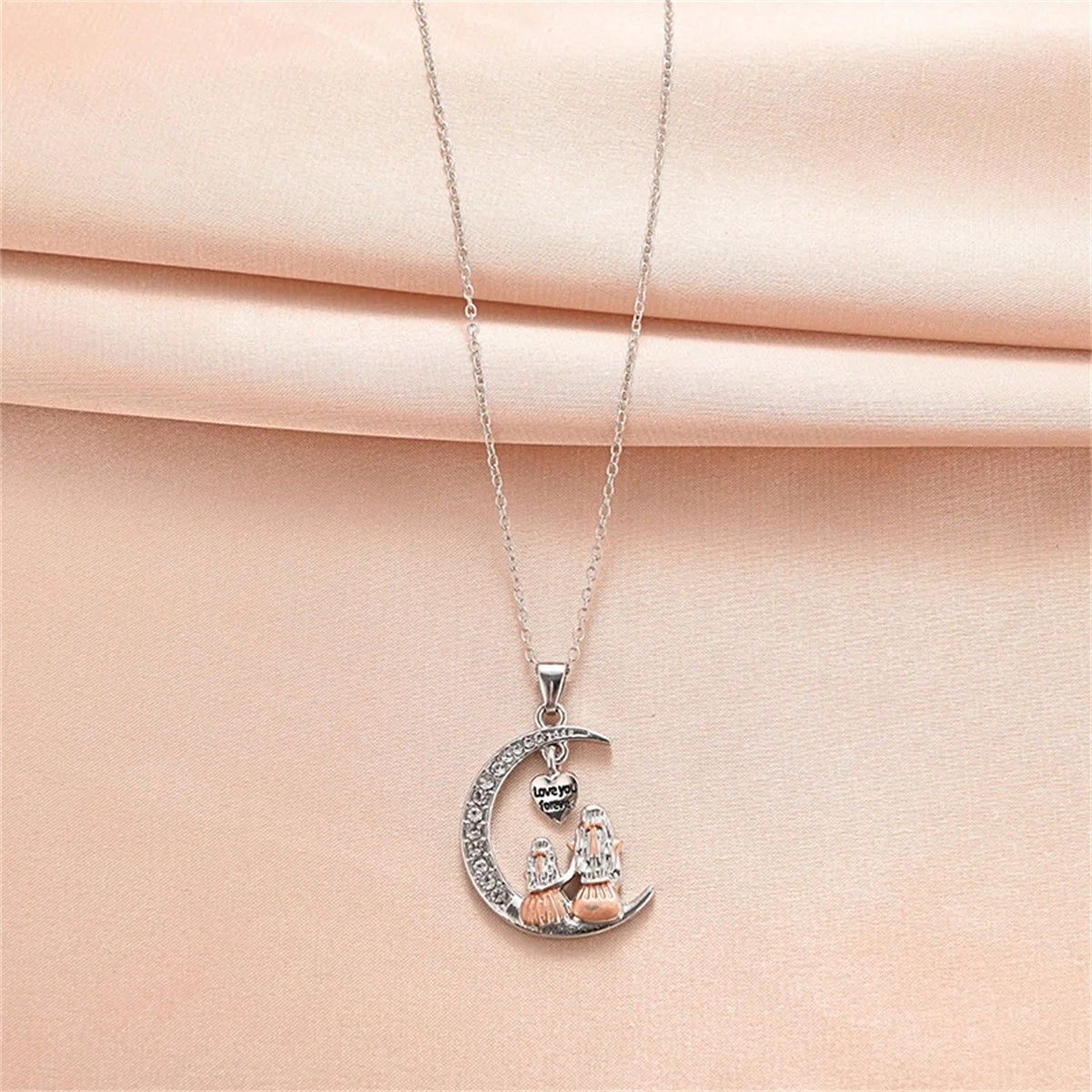 Fashion Mom Daughter Moon Pendant Necklace Love You Forever Heart Necklaces Mothers Day Jewelry Gifts Quick Pick Grocers
