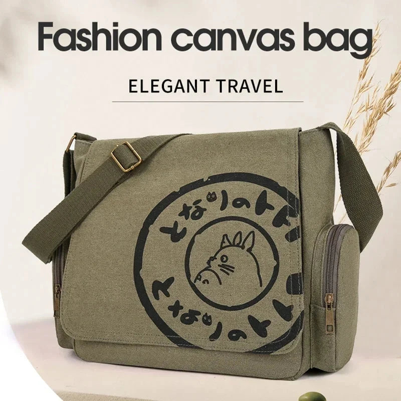 Vintage Cartoon Canvas Messenger Bag – Large Capacity Tote Handbag Econic Blanks