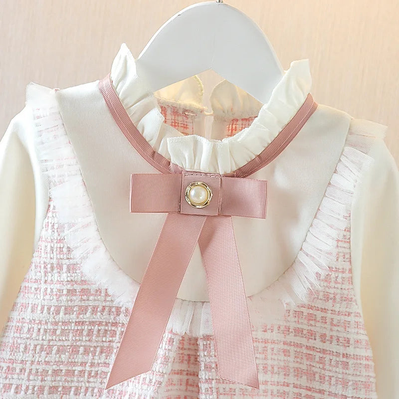 Long Sleeved Baby Girl Dress With Spring And Autumn Bow Lace Splicing Small Plaid Sweet Long Sleeved Dress Econic Blanks