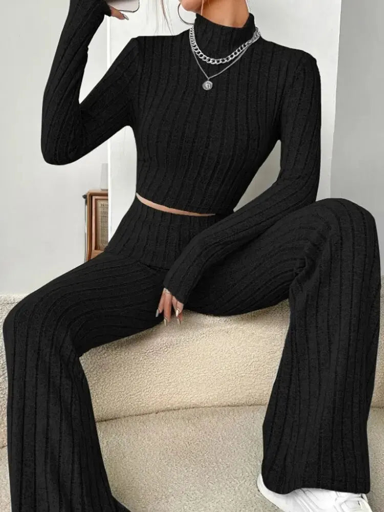 Stand Collar Navel T-shirt and Trumpet pants Quick Pick Grocers