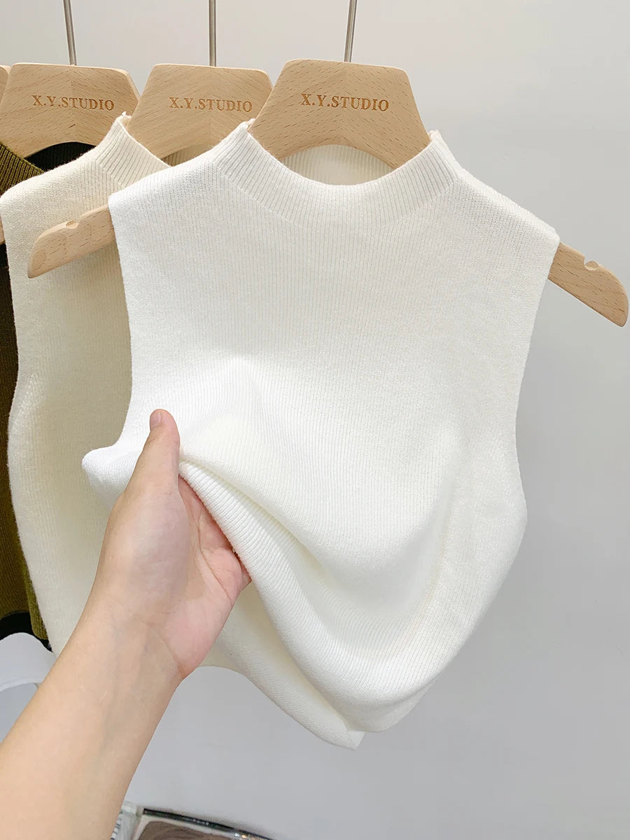 Women Knitted Tank Top Summer Fall Slim Sweater Short Sleeveless Solid Spring Autumn Sweaters Pullovers 2026 Quick Pick Grocers