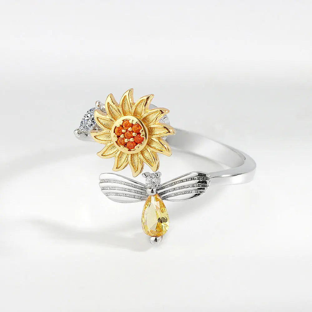 VENTFILLE 925 Sterling Silver Sunflower Diamond Zircon Rotatable Ring For Women Gift Relieve Stress Ring Jewelry Wholesale Quick Pick Grocers