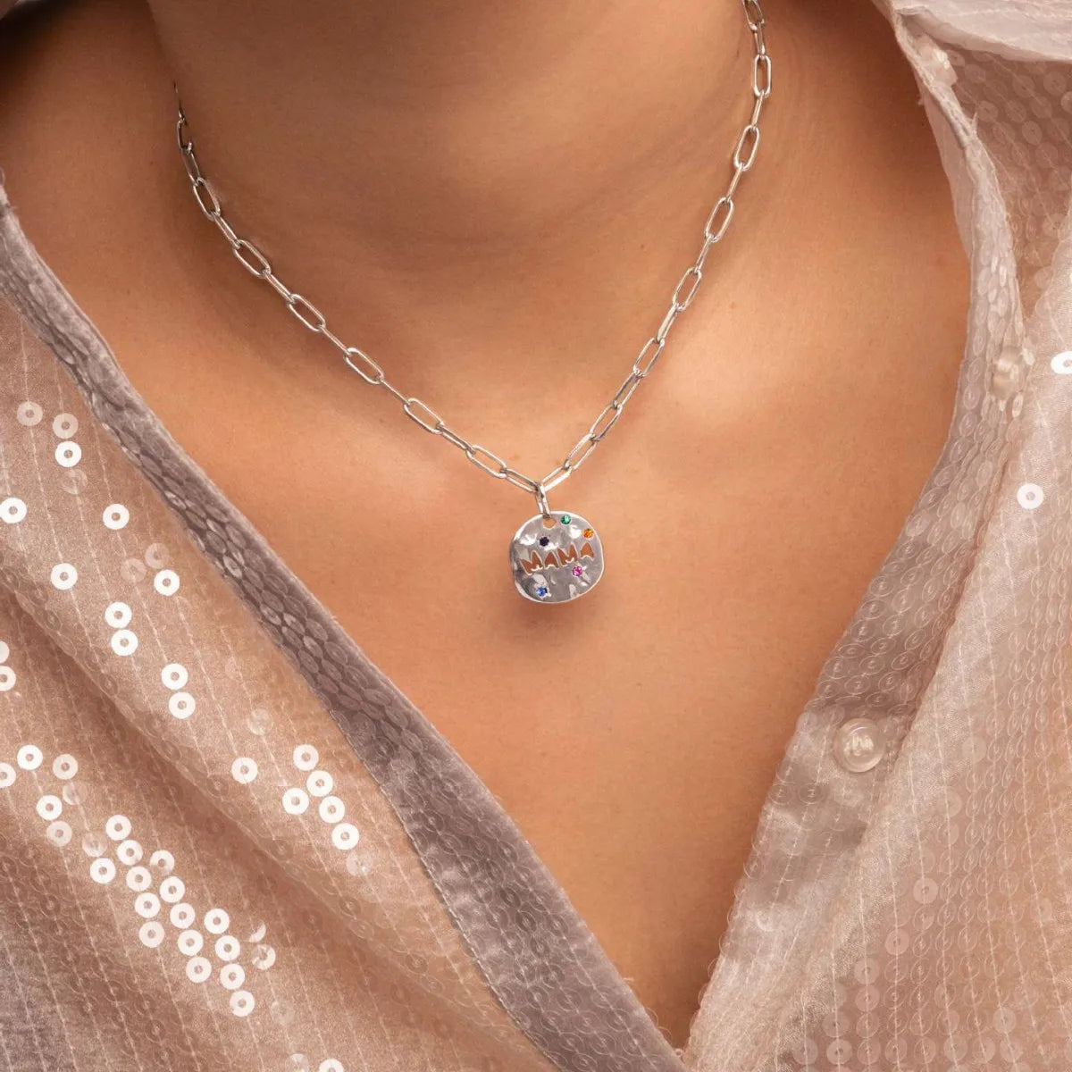 Mother's Day MAMA Necklace Gift Irregular Circular Guardian Pendant Necklace New Fashion Stainless Steel Necklace Accessory Gift Quick Pick Grocers