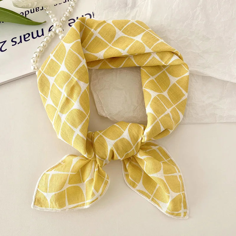 55cm Laies Headband Cotton Linen Square Scarf Women Korean College Girls Fashion Spring Autumn New Style Elegant Neck Scarves Quick Pick Grocers
