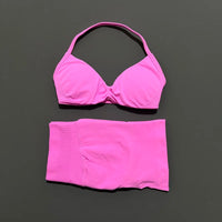 HISTELLO Gym Set 2 Piece Women Strappy Yoga Bra Top Workout Scrunch Shorts Sports Suit Fitness Clothes Seamless Yoga Set Quick Pick Grocers