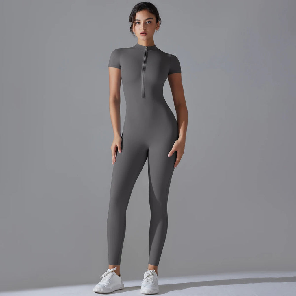 Yoga Set Women's Jumpsuits One-Piece Suit Zipper Short Sleeve Gym Push Up Workout Clothes Fitness Bodysuit Sportswear Tracksuit Quick Pick Grocers