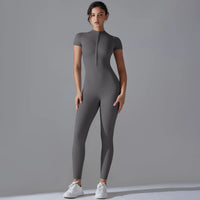 Yoga Set Women's Jumpsuits One-Piece Suit Zipper Short Sleeve Gym Push Up Workout Clothes Fitness Bodysuit Sportswear Tracksuit Quick Pick Grocers