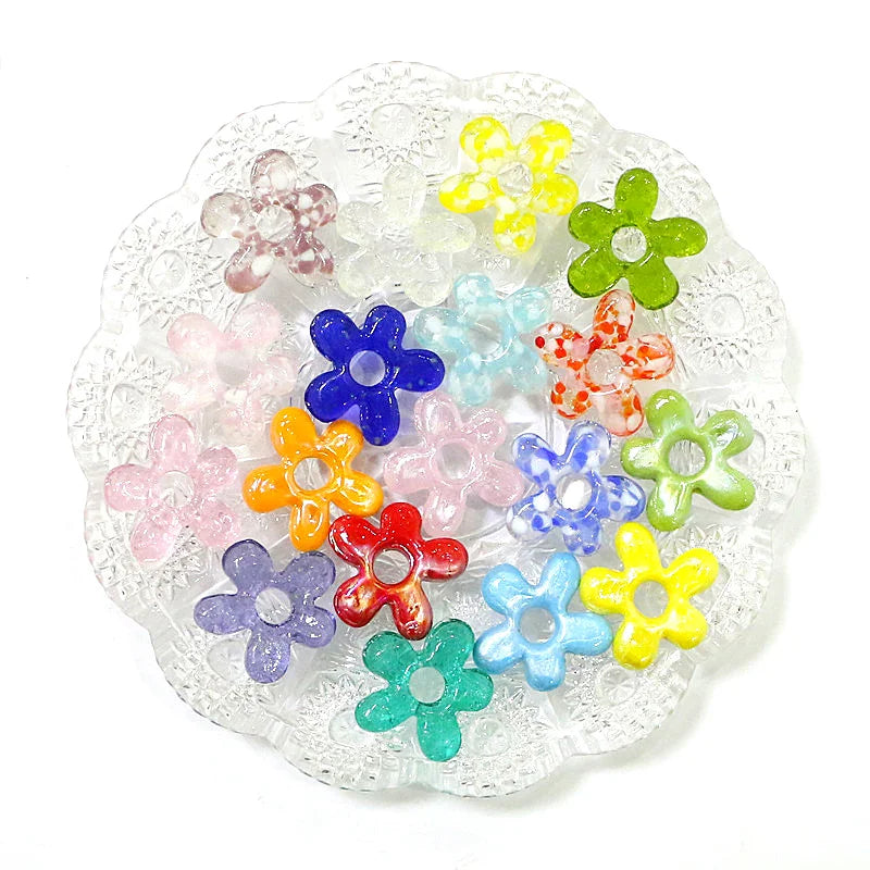 6pcs Irregular Shape Cute Mini Glass Flower Ornament Christmas Wedding Party Decor Supplies DIY Girl Jewelry Pendant Accessories Quick Pick Grocers