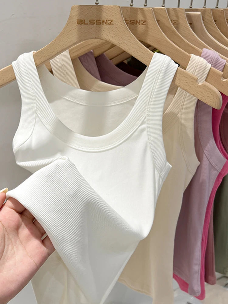 zjaiss Women Solid Round Neck Ribbed Tank Top Camisole Women 2026 Summer Basic Elastic Tank Top O Neck Solid Tank Top Quick Pick Grocers