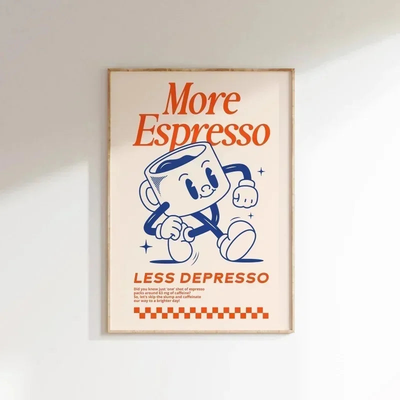 More Espresso Less Depresso Wall Art, Coffee Quote Wall Art, Coffee Station Wall Art, Coffee Bar Print, Cute Prints, Retro Quote Quick Pick Grocers