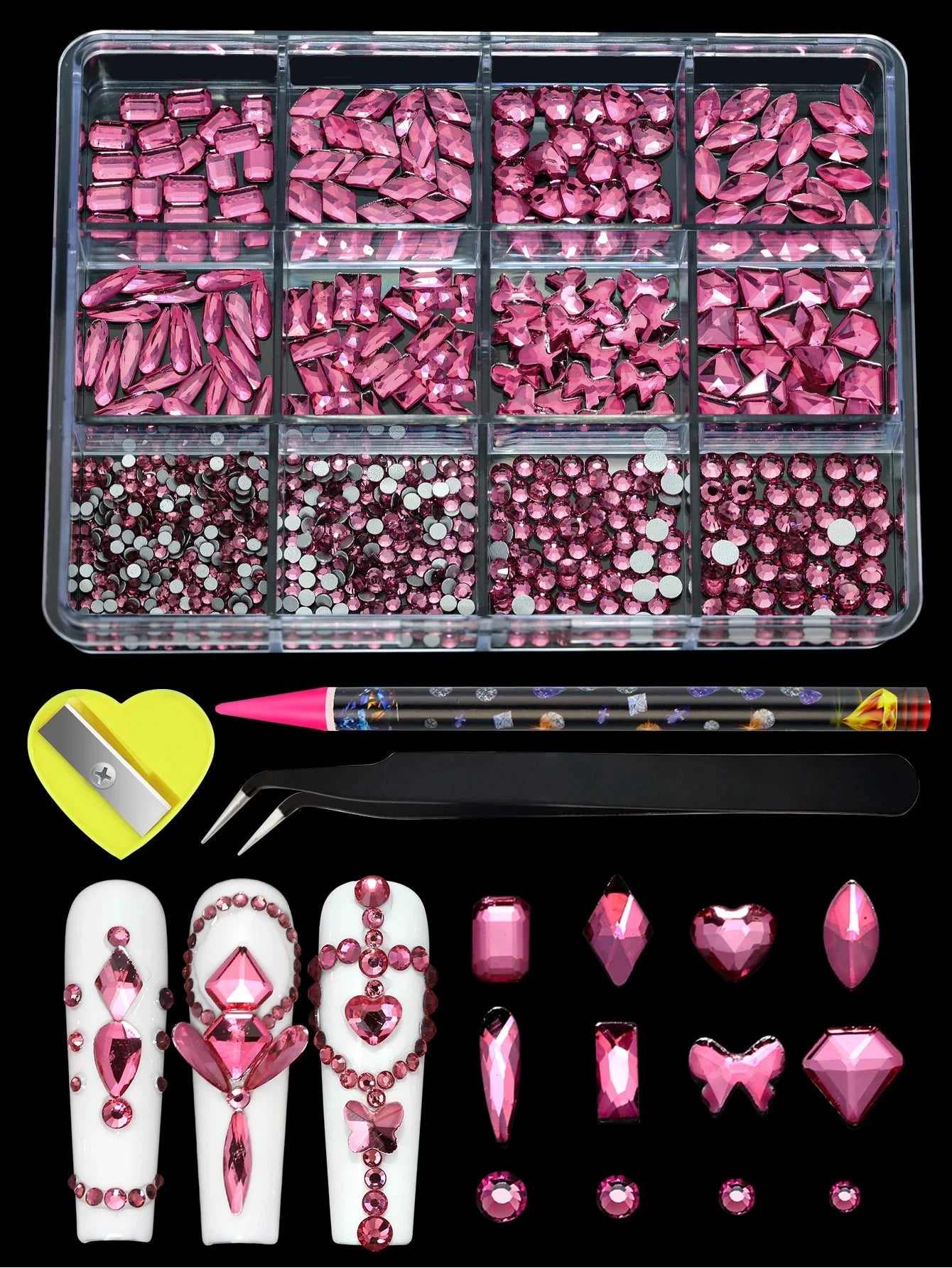 12 Grid Diamond Jewelry Set for Nail Art Decorations Nail Ab Flat Bottom Drill Nail Art Luxe Nail Shaped Diamond Illusion Color Econic Blanks