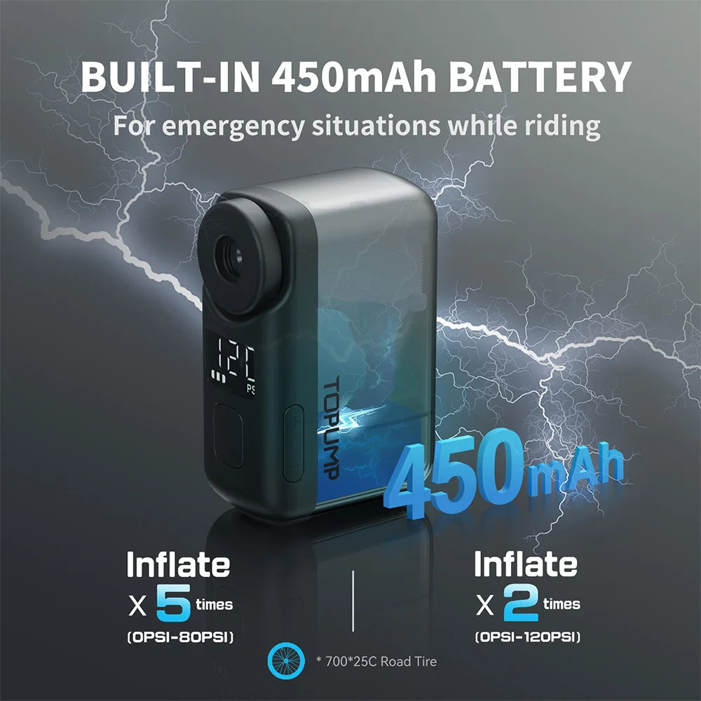 TOPUMP TB2 PRO Mini Portable Electric Pump for Bike Cordless Tire Inflator 120PSI Max 450mAh Battery with Screen Fast Charging Quick Pick Grocers
