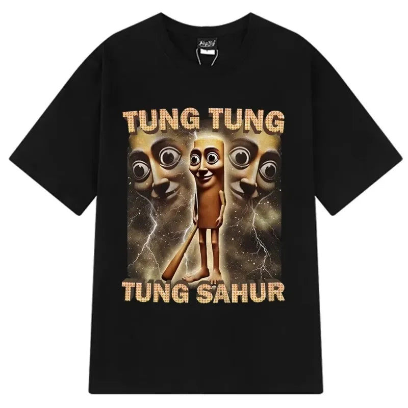 Tung Sahur Graphic Printed T-Shirt Men Summer Casual Loose Fashion Funny Round Neck Short Sleeve Tops Clothing T-shirt Unisex Quick Pick Grocers