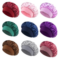 Women Satin Bonnet Hair Bonnet for Sleeping Hair Care Silk Bonnets Solid Wide-brimmed Sleeping Hat with Elastic Soft Band Econic Blanks