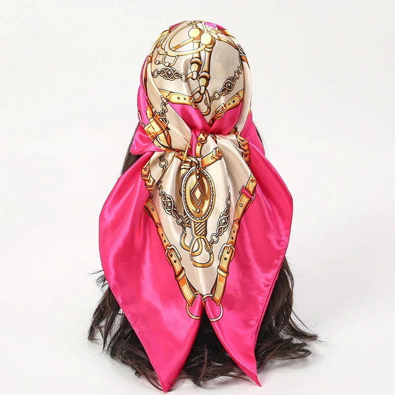 Satin Square Scarf Women Muslim Hijab Elegant 2025 Print Silk Neckerchief Shawl Wraps Headband Handle Hair Accessories Bandana Econic Blanks