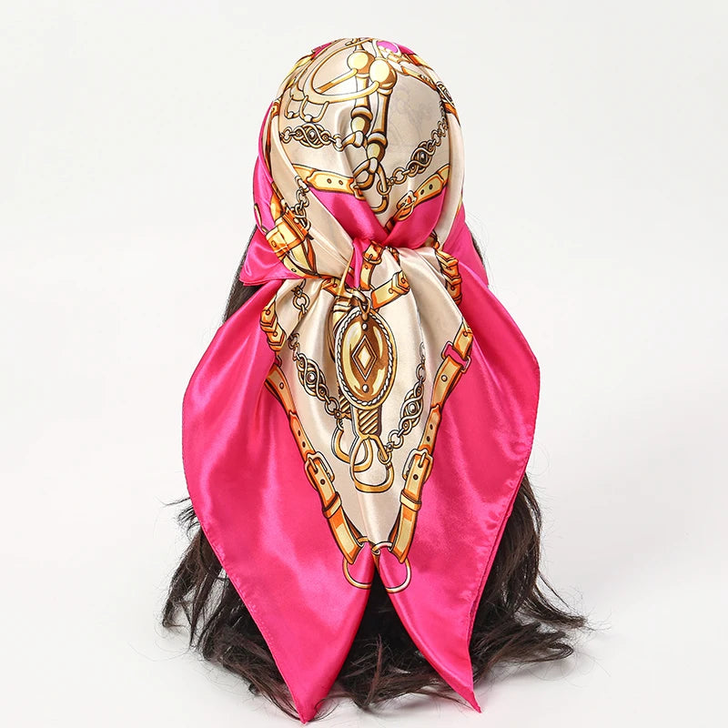 Handkerchiefs Hair Silk Scarf 90*90cm Print Satin Big Square Silk Scarves Shawls for Women Luxury Brand Designer Hijab Headband Quick Pick Grocers