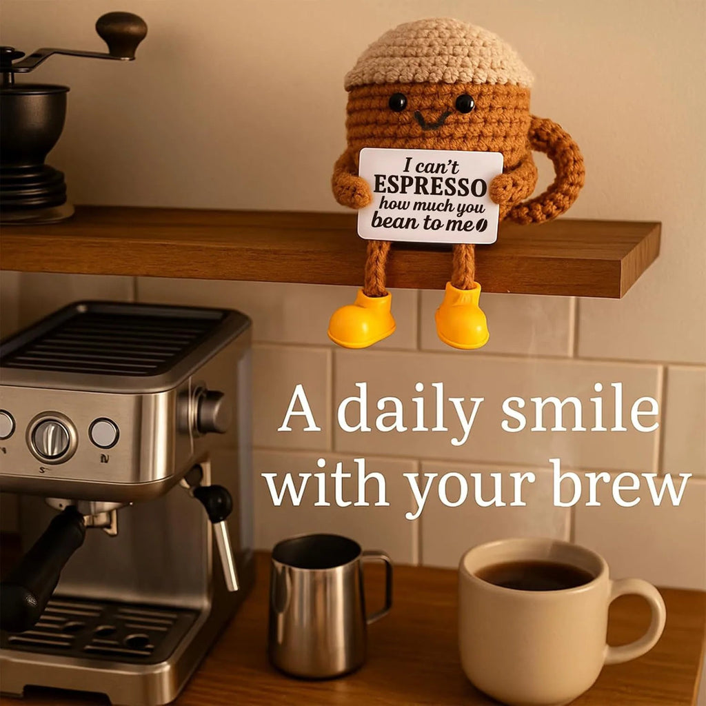 Funny Crochet Emotional Support Coffee Doll With Card Desktop Ornament Handmade Knitted Coffee Dolls Christmas Gifts Home Decor Quick Pick Grocers