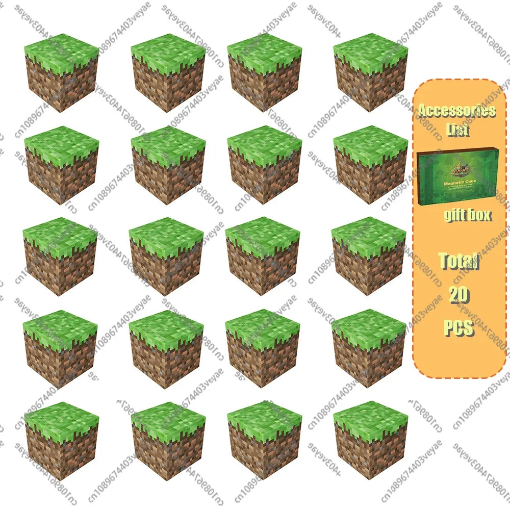 Magnetic Building Blocks Mine World Magnet Cube Set for Boy Girl Kid Age 3+ DIY Model Children Stem STEM Sensory Toy Gift Econic Blanks