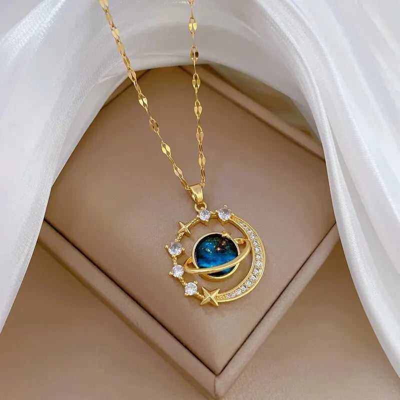 Light Luxury Titanium Steel Star Series Necklace for Women Gold Color Planet Moon Astronaut Pendant Necklaces Jewelry Gifts Quick Pick Grocers