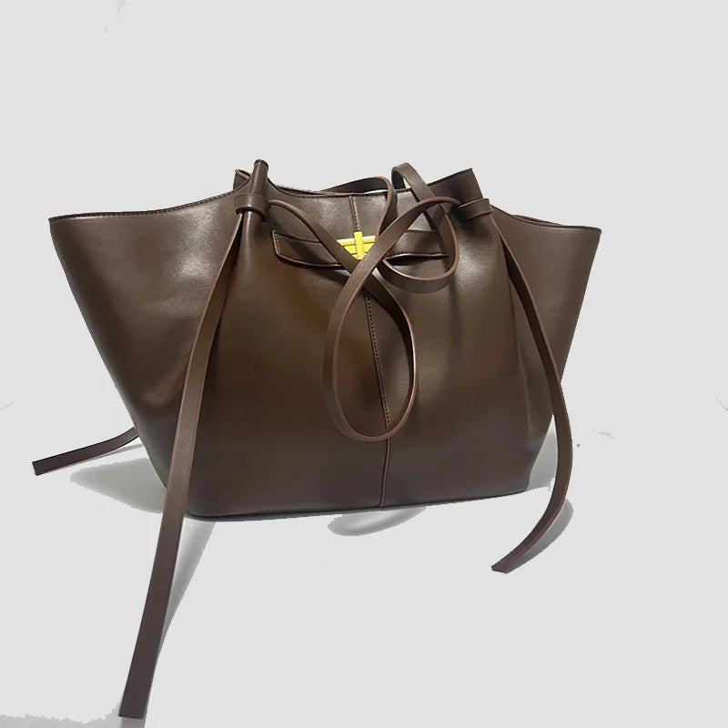 Fashion Large Capacity Trapeze Women Shoulder Bags Designer Metal Lock Handbags High-Quality Pu Leather Big Tote Commute Bag Quick Pick Grocers