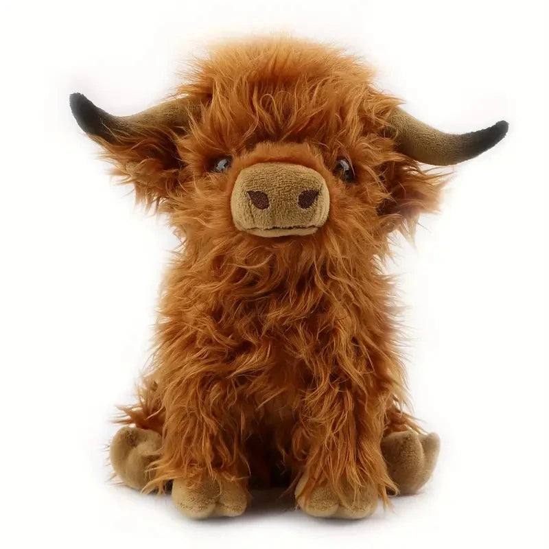 30cm Simulation Kyloe Cream Highland Cow Animal Plush Doll Soft Stuffed Highland Cow Cattlle Plushie Gift for Kids Boys Girls Econic Blanks