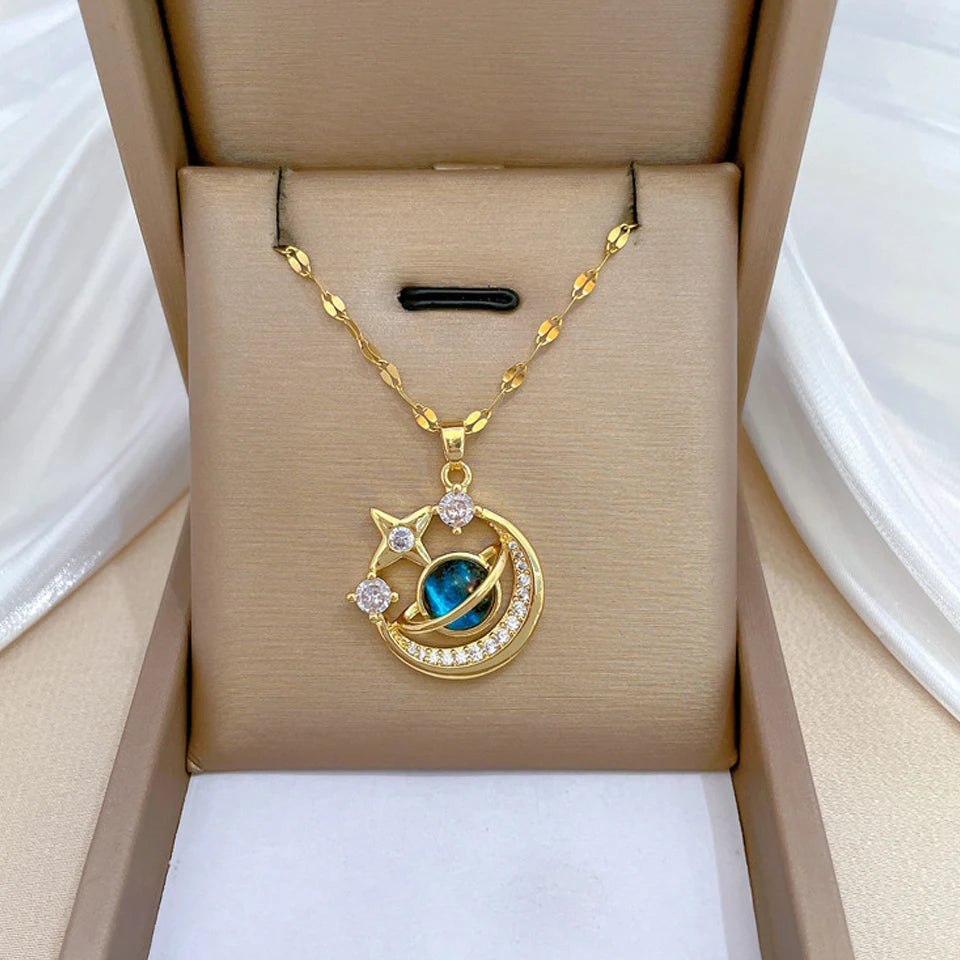 Light Luxury Titanium Steel Star Series Necklace for Women Gold Color Planet Moon Astronaut Pendant Necklaces Jewelry Gifts Quick Pick Grocers