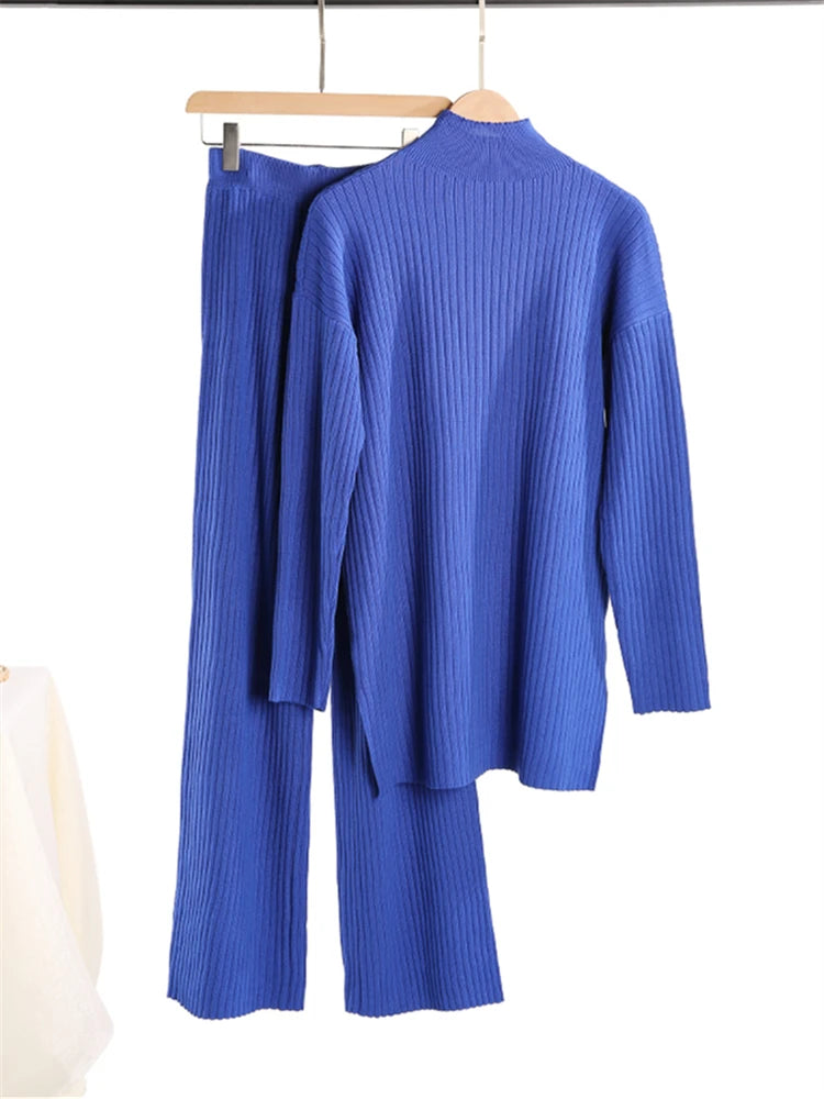 Autumn Winter 2 Pieces Women Sets Knitted Tracksuit Turtleneck Sweater and Straight Jogging Pants Suits Quick Pick Grocers