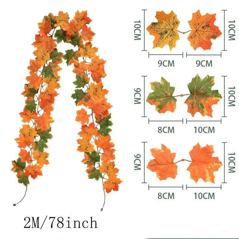 2M Artificial Fall Maple Leaf Garland Fake Plants Autumn Decor Leaves Vine for Thanksgiving Halloween Festivals Wedding Decora Quick Pick Grocers
