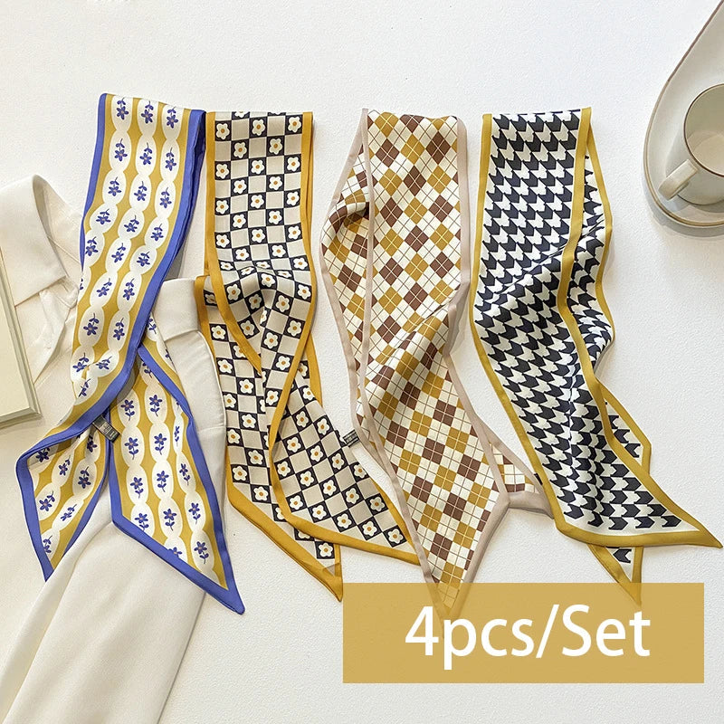 2-6pcs/set Series Silk Satin Scarf Women Cloth Hair Bands Headdress Accessories Lady Scarves Ribbon Neck Ties for Bag Handle Quick Pick Grocers