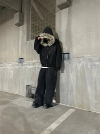 Autumn/Winter Y2k Women Aesthetic Harajuku Faux Fur Collar Hoodies Clothes Graphic Hip Hop Punk Gothic Zip Up Hoodies 2026 new Quick Pick Grocers