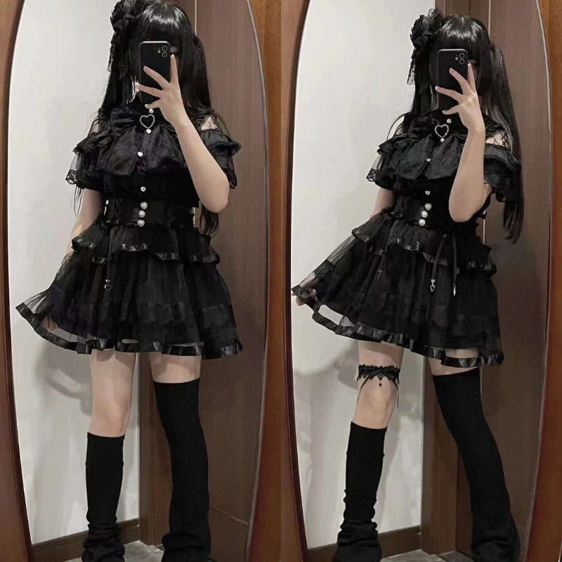 Japanese Kawaii Lolita Lace Patchwork Blouses Summer Women Harajuku Single Breasted Sweet Shirts Cute Girly JK Bow Tops Blusas Quick Pick Grocers