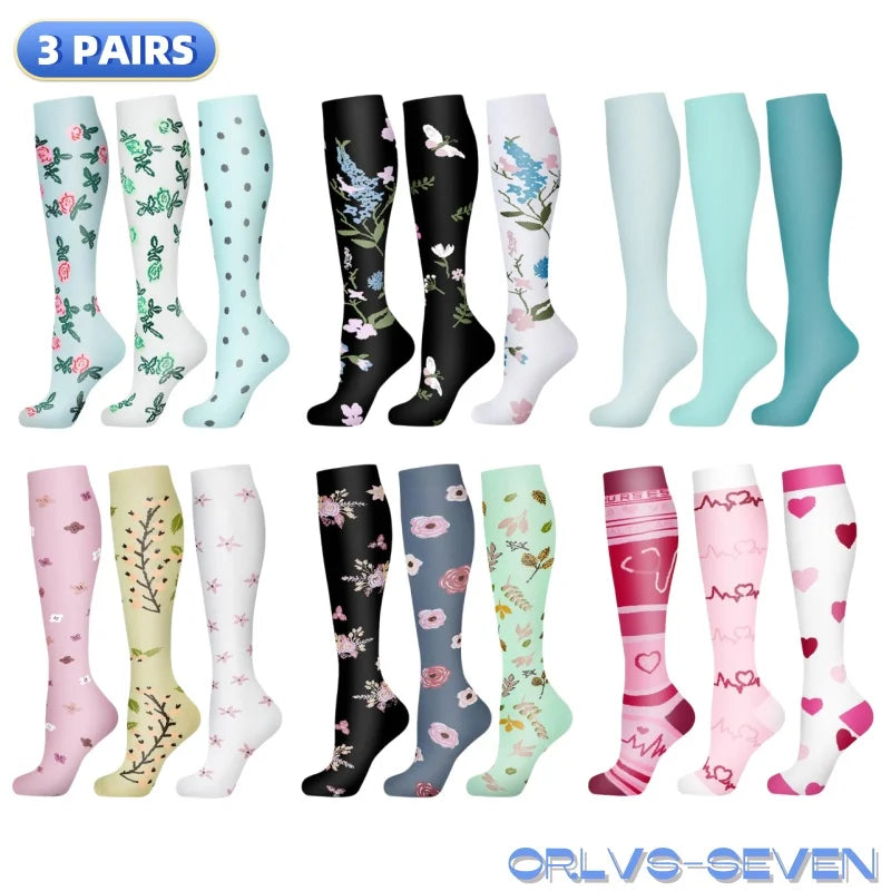 58 Styles 3 Pairs/Pack Compression Socks Knee High 30MmHg  Women Men Sports Socks Edema Diabetes Varicose Veins Running Socks Quick Pick Grocers