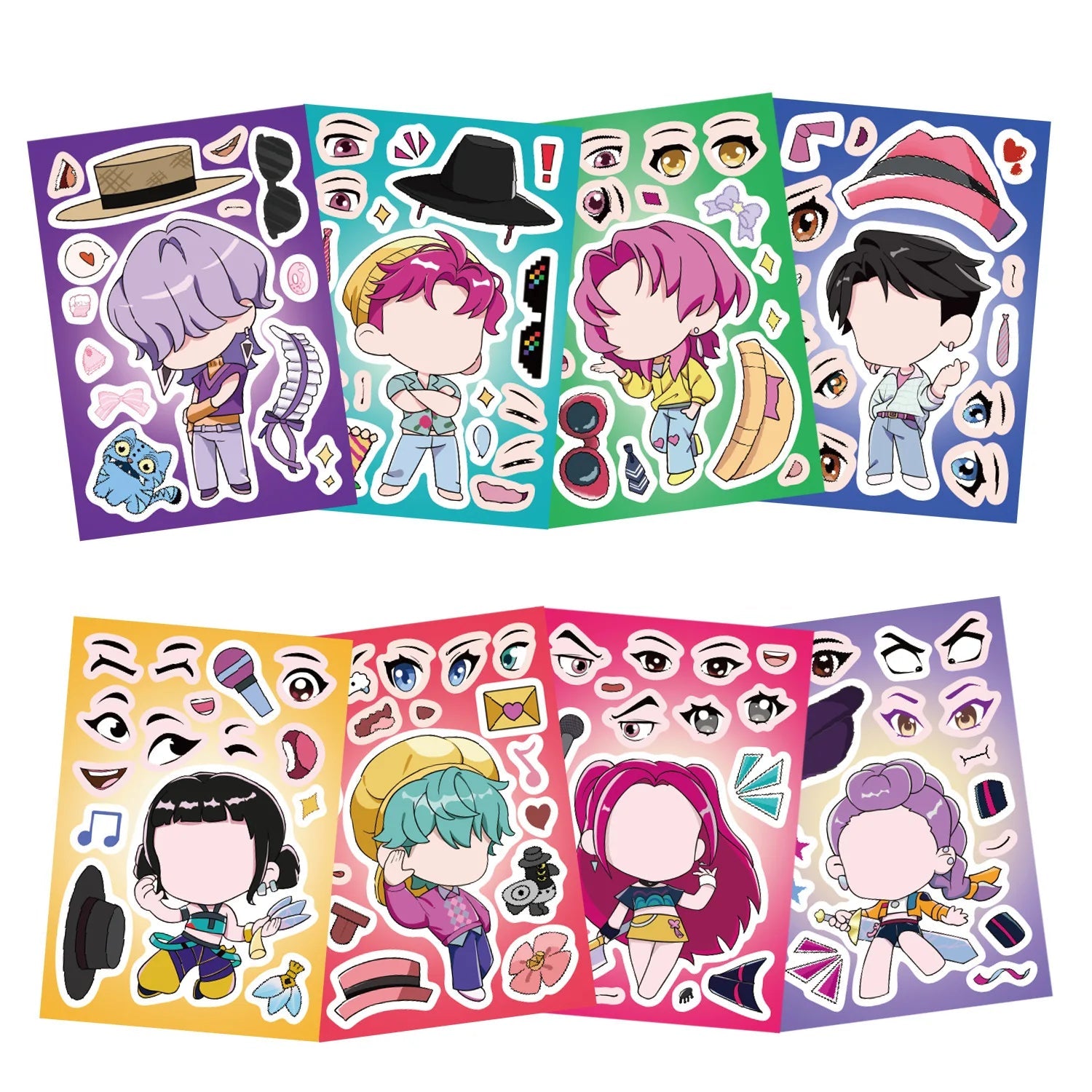 8Sheets Children DIY Puzzle Sticker Games K-POP DEMON HUNTERS Make A Face Funny Assemble Jigsaw Stickers Kids Educational Toys Purest Peak Salt