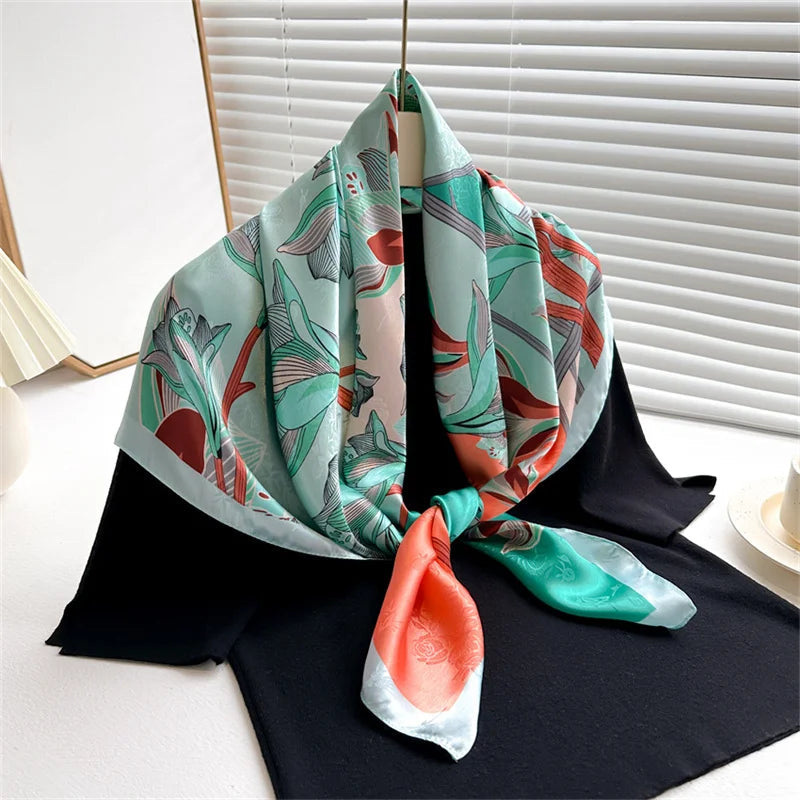 90*90Cm Square Scarf Twill Silk Feeling Women Head Shawls and Wraps Luxury Hair Tree Print Neck Scarves Hijab Bandana Pashmina Quick Pick Grocers