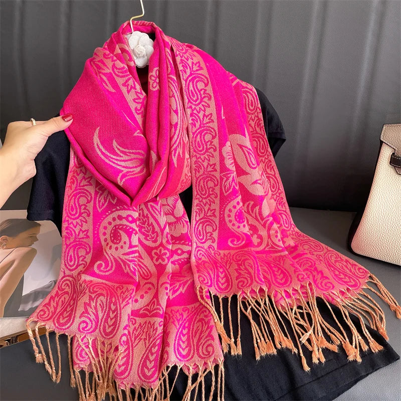 Luxury Brand Autumn Cashmere Pashmina Shawl Lady Wrap Warm Winter Scarves Design Print Female Foulard Cotton Stoles Scarf 2023 Quick Pick Grocers