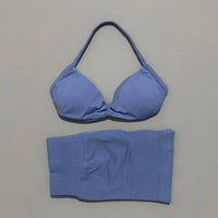 HISTELLO Gym Set 2 Piece Women Strappy Yoga Bra Top Workout Scrunch Shorts Sports Suit Fitness Clothes Seamless Yoga Set Quick Pick Grocers