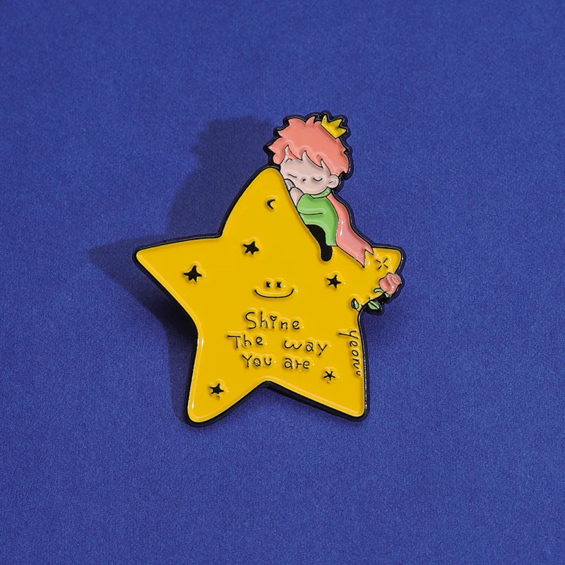 Cartoon Boy Fox Rose Enamel Pins Moon Star Whale Paper Boat Brooch Lapel Hat Bag Badge Jewelry Accessories Gift for Kids Friends Quick Pick Grocers
