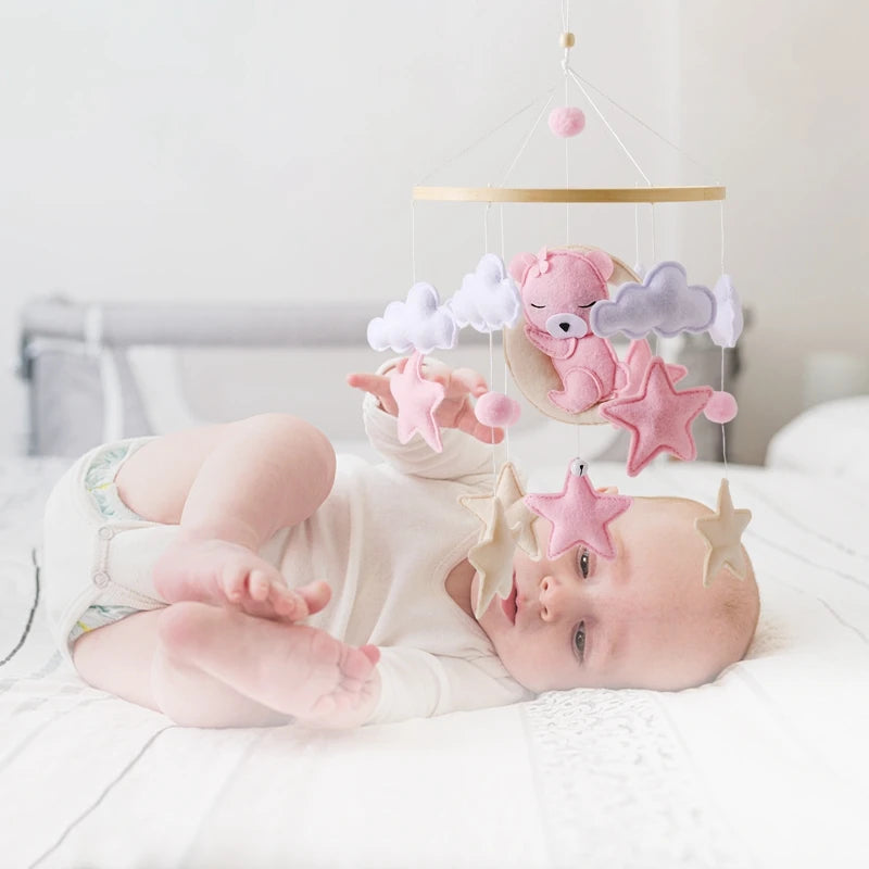 Crib Mobile Rattle Baby Wooden Bed Bell Baby Rattles Soft Felt Cartoon Bear Toys Crib Mobile Bed Bell Wood Toy Bracket Kid Gifts Purest Peak