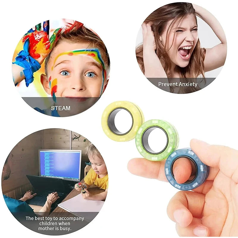 Magnetic Rings Fidget Toy Set Adult Fidget Magnets Spinner Rings Fidget Pack Great Gift for Adults Teens Kids (3PCS) Econic Blanks